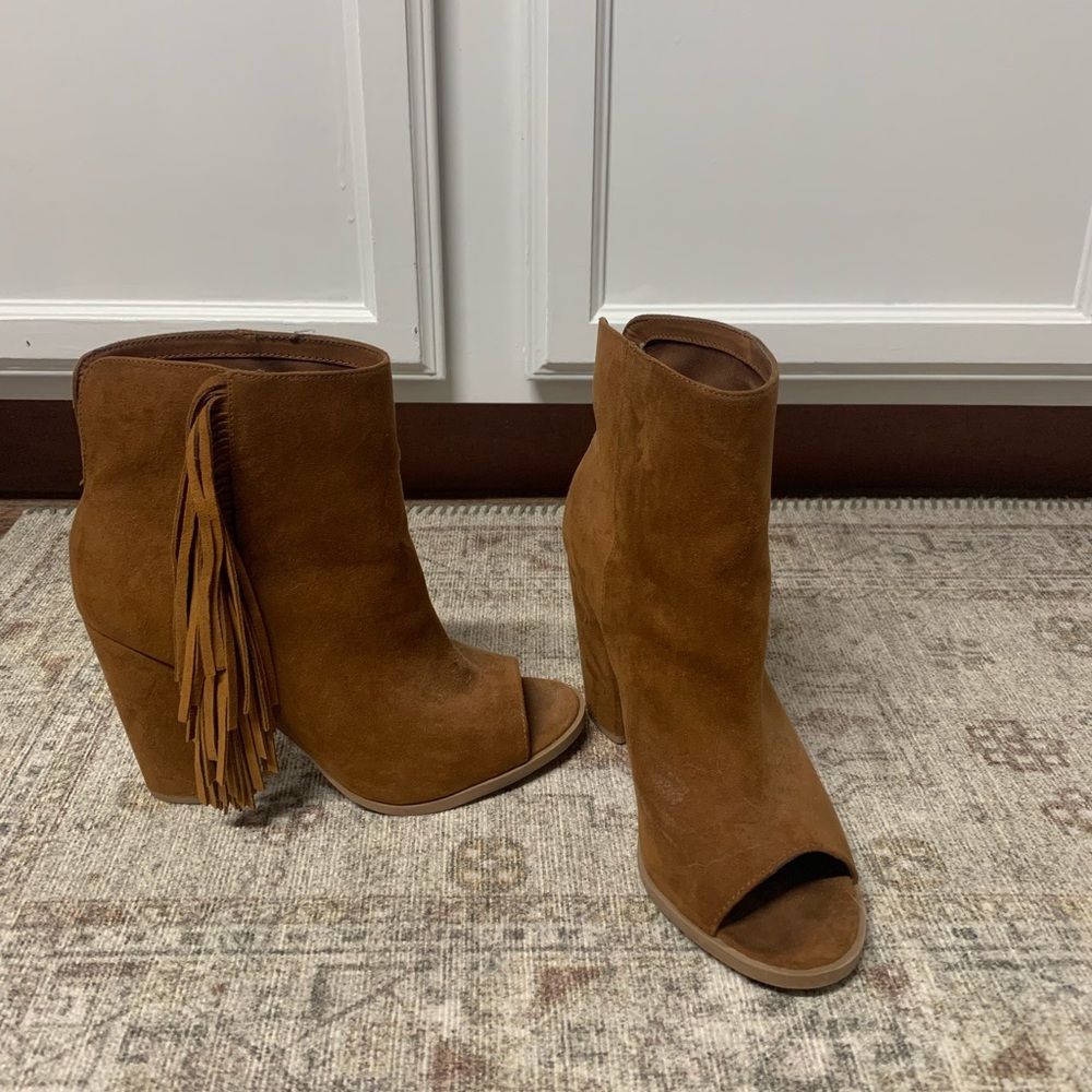 Open toed fringe booties from target.